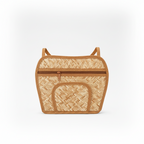 Woven bag with a zigzag pattern on a white background